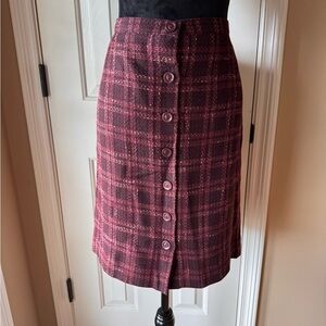 Jones Wear Plaid Tweed Button-Front Skirt